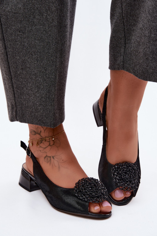 Sandales noires pour femmes avec ornements D&A CR61-3030