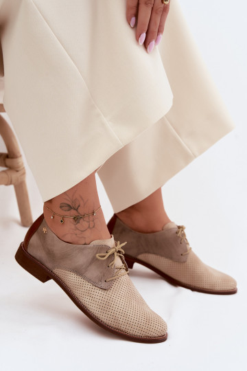 Peau chaussures Féminin Style élégant avec des lacets Zazoo 4238 beige-marron