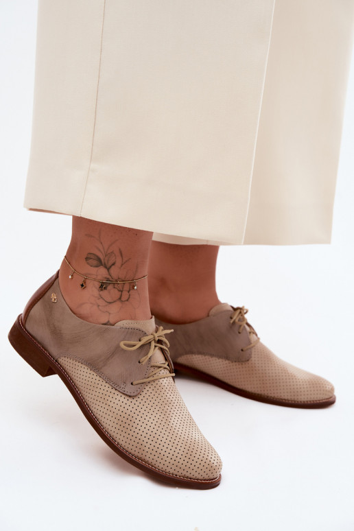 Chaussures en cuir pour femmes élégantes couleur sable et marron avec lacets Zazoo 4238