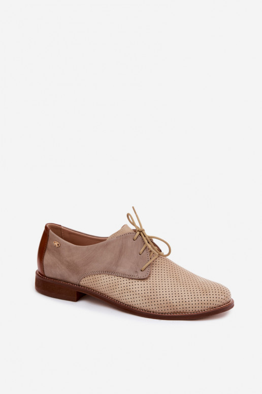 Chaussures en cuir pour femmes élégantes couleur sable et marron avec lacets Zazoo 4238