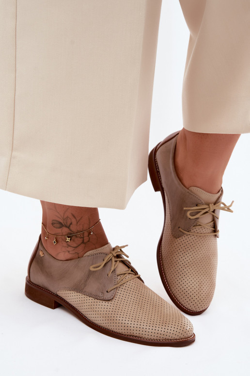 Chaussures en cuir pour femmes élégantes couleur sable et marron avec lacets Zazoo 4238