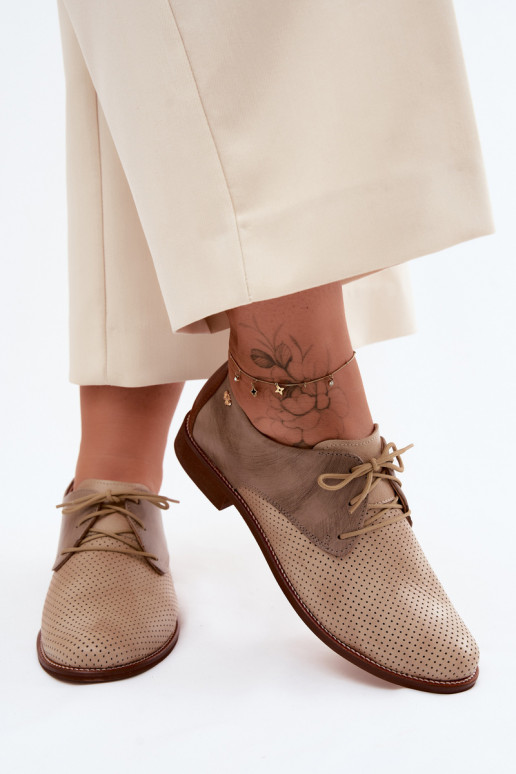 Chaussures en cuir pour femmes élégantes couleur sable et marron avec lacets Zazoo 4238