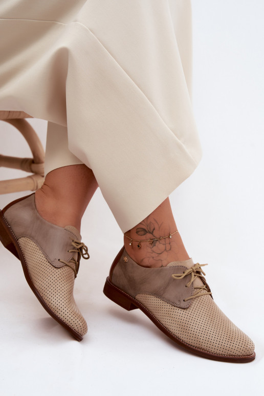 Chaussures en cuir pour femmes élégantes couleur sable et marron avec lacets Zazoo 4238