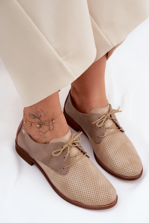 Chaussures en cuir pour femmes élégantes couleur sable et marron avec lacets Zazoo 4238