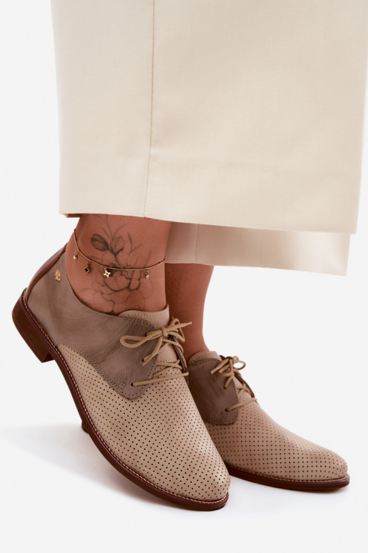 Chaussures en cuir pour femmes élégantes couleur sable et marron avec lacets Zazoo 4238