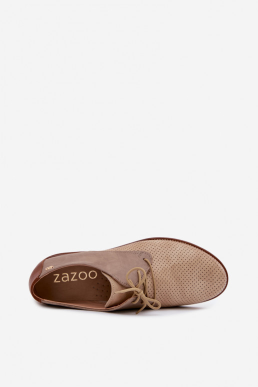 Chaussures en cuir pour femmes élégantes couleur sable et marron avec lacets Zazoo 4238
