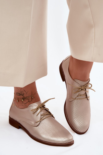 Peau chaussures Féminin Style élégant avec des lacets Zazoo 4238 couleur dorée 2