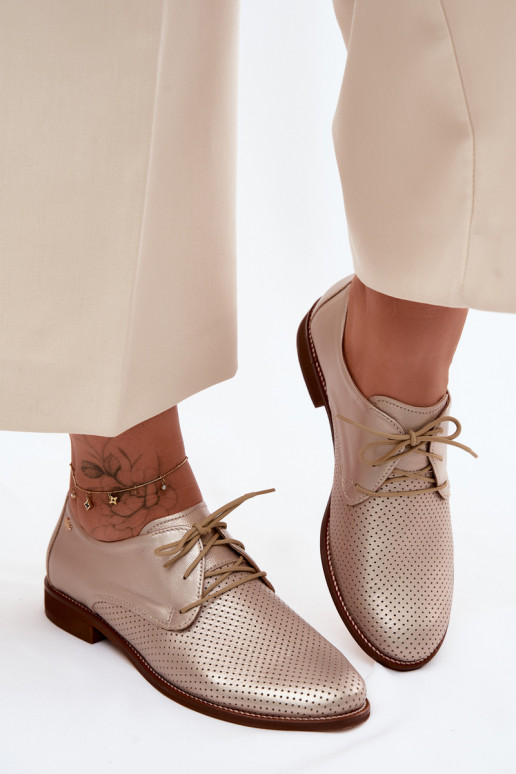 Chaussures en cuir pour femmes élégantes couleur or avec lacets Zazoo 4238