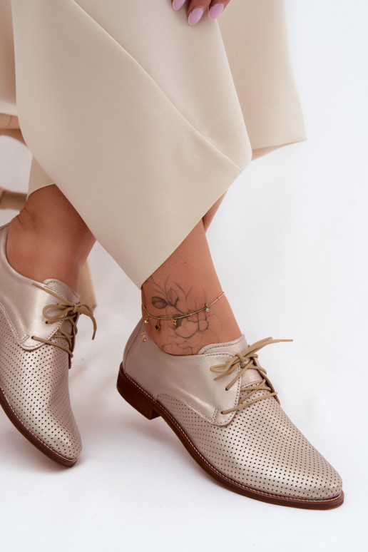 Chaussures en cuir pour femmes élégantes couleur or avec lacets Zazoo 4238
