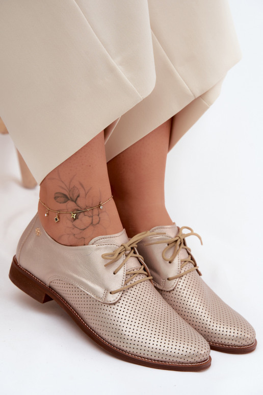 Chaussures en cuir pour femmes élégantes couleur or avec lacets Zazoo 4238