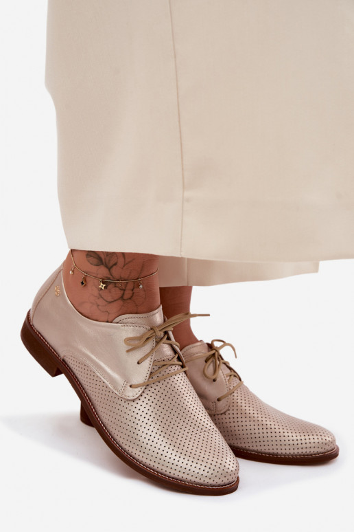 Chaussures en cuir pour femmes élégantes couleur or avec lacets Zazoo 4238
