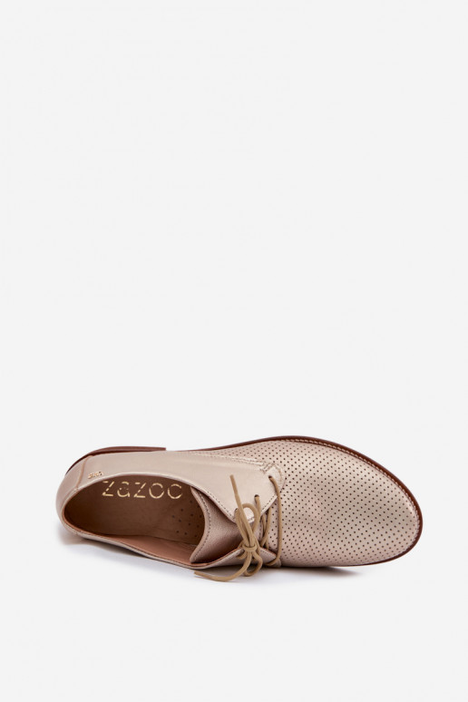 Chaussures en cuir pour femmes élégantes couleur or avec lacets Zazoo 4238