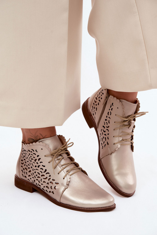 Peau Bottes ajourées avec des talons larges Zazoo 4078 couleur dorée