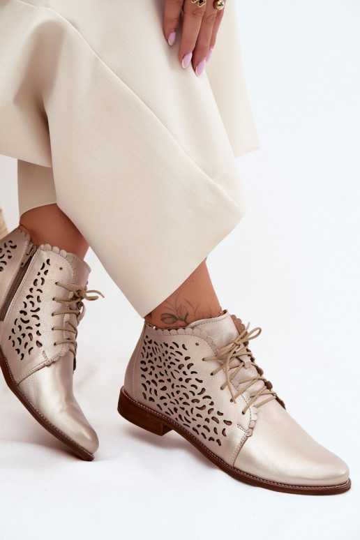 Peau Bottes ajourées avec des talons larges Zazoo 4078 couleur dorée