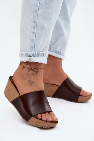 Chaussons en cuir couleur chocolat Zazoo 40291 avec semelle en liège