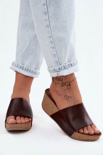 Chaussons en cuir couleur chocolat Zazoo 40291 avec semelle en liège 2