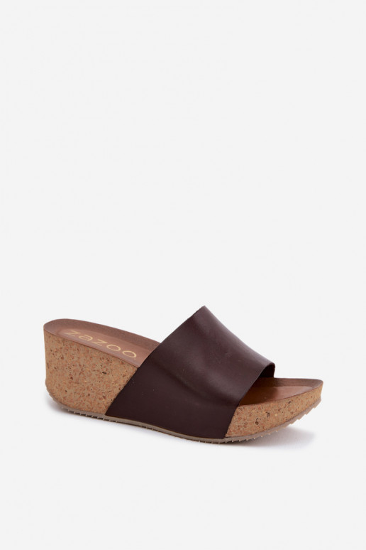 Chaussons en cuir couleur chocolat Zazoo 40291 avec semelle en liège