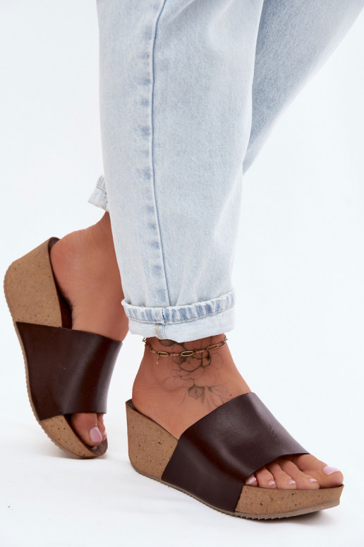 Chaussons en cuir couleur chocolat Zazoo 40291 avec semelle en liège