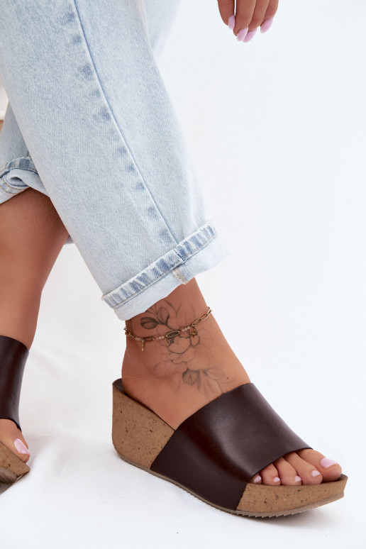 Chaussons en cuir couleur chocolat Zazoo 40291 avec semelle en liège
