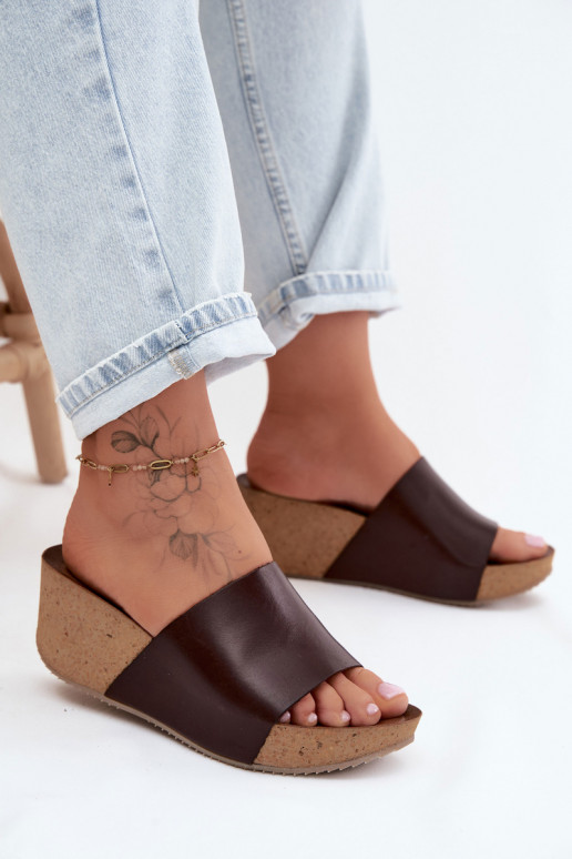 Chaussons en cuir couleur chocolat Zazoo 40291 avec semelle en liège