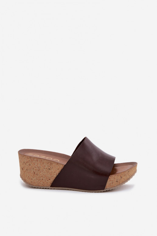Chaussons en cuir couleur chocolat Zazoo 40291 avec semelle en liège