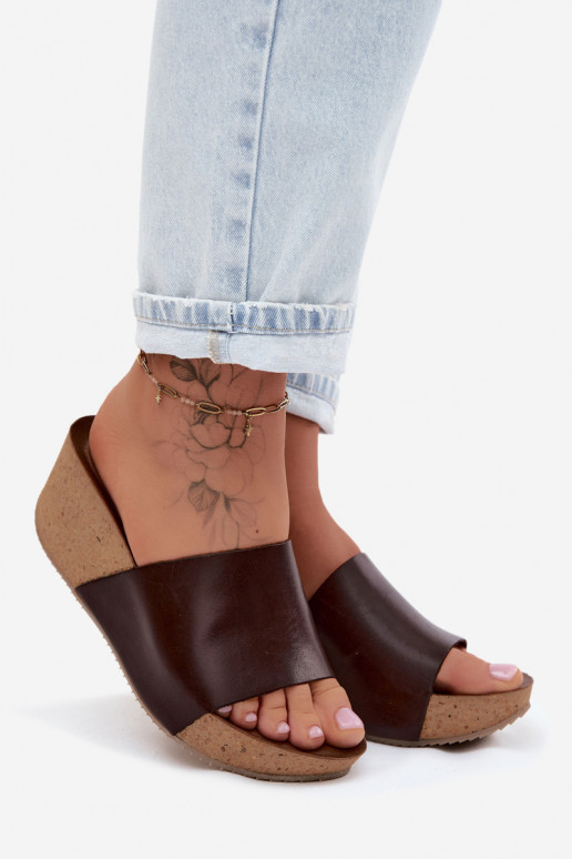 Chaussons en cuir couleur chocolat Zazoo 40291 avec semelle en liège