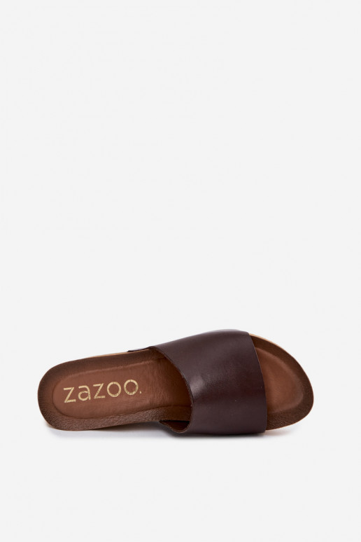 Chaussons en cuir couleur chocolat Zazoo 40291 avec semelle en liège
