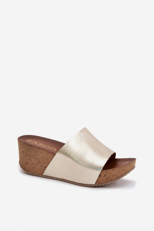 Chaussons en cuir dorés Zazoo 40291 avec semelle en liège