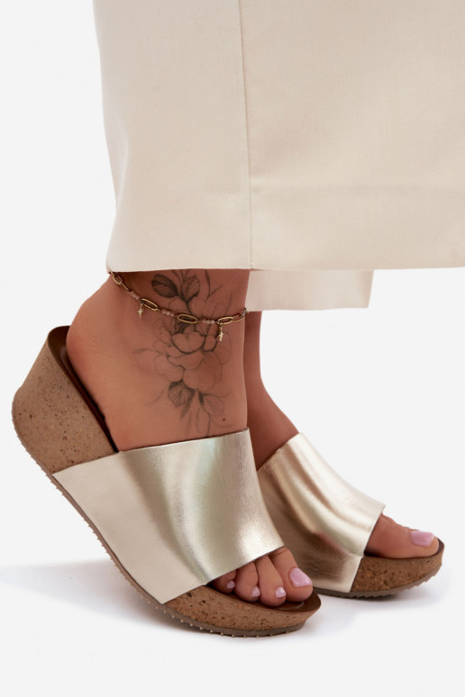 Zazoo 40291 Pantoufles en cuir Féminin Activé KorkoÀym Koturnie couleur dorée