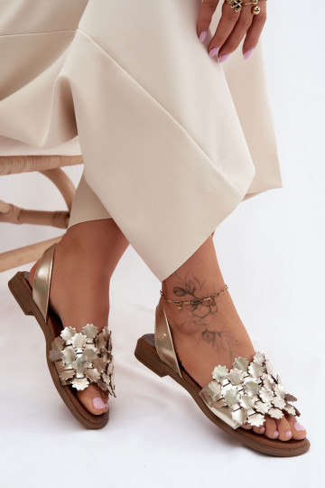 Sandales dorées pour femmes élégantes avec talons larges Zazoo 40468