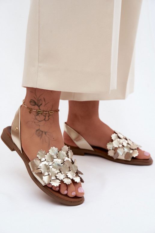 Sandales dorées pour femmes élégantes avec talons larges Zazoo 40468