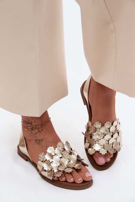 Sandales dorées pour femmes élégantes avec talons larges Zazoo 40468