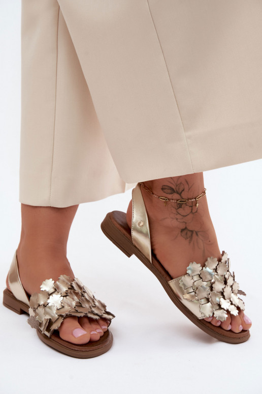Sandales dorées pour femmes élégantes avec talons larges Zazoo 40468