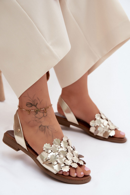 Sandales dorées pour femmes élégantes avec talons larges Zazoo 40468