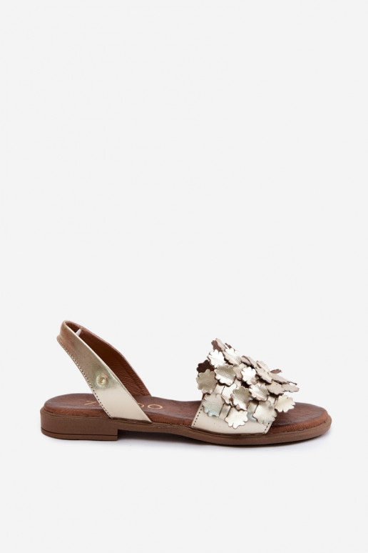 Sandales dorées pour femmes élégantes avec talons larges Zazoo 40468