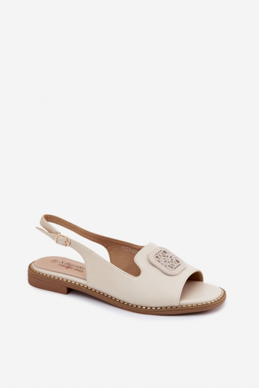 Sandales pour femmes couleur crème avec talons larges et ornements S.Barski