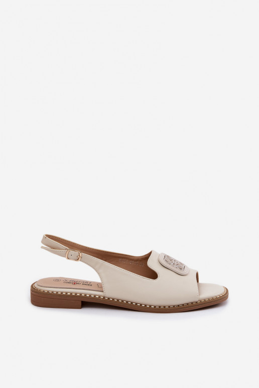 Sandales pour femmes couleur crème avec talons larges et ornements S.Barski
