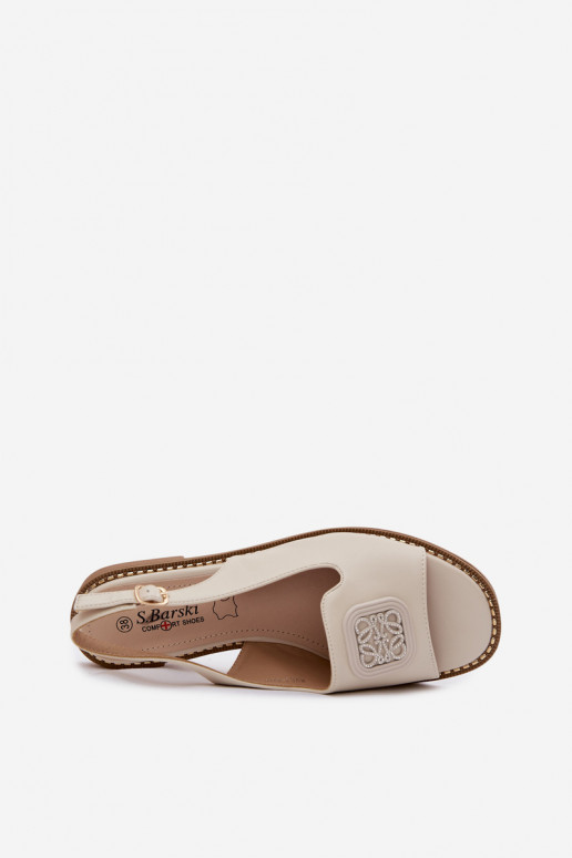 Sandales pour femmes couleur crème avec talons larges et ornements S.Barski