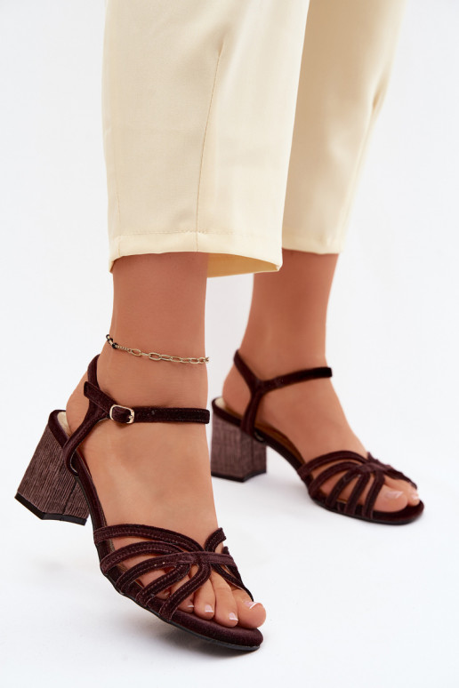 Sandales à talons hauts en velours pour femmes couleur chocolat D&A