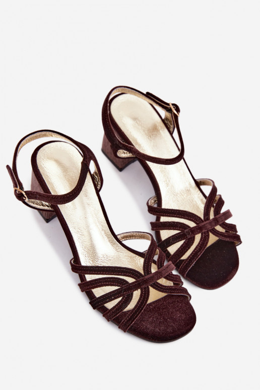 Sandales à talons hauts en velours pour femmes couleur chocolat D&A