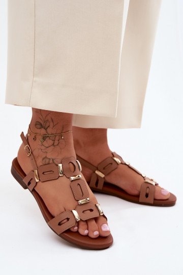 Sandales plates brunes pour femmes S.Barski 2