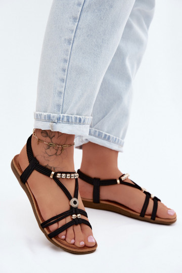 Sandales plates pour femmes avec des bandes couleur noire Zelda