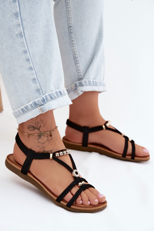 Sandales plates noires pour femmes avec des brides Zelda