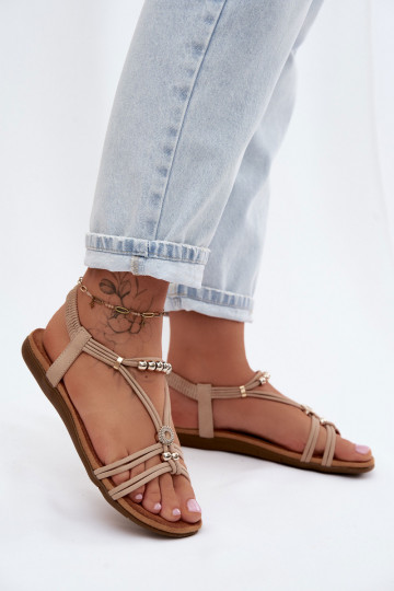 Sandales plates pour femmes avec des bandes beige Zelda 2