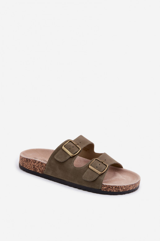 Pantoufles pour femmes avec boucles Sur une semelle en liège couleur kaki Harleen