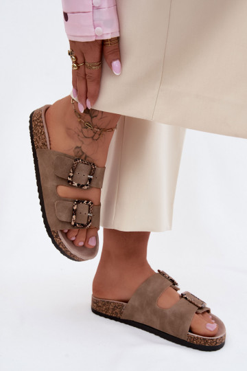 Pantoufles pour femmes Sur une semelle en liège avec boucles modèles de serpent beige Melia 2