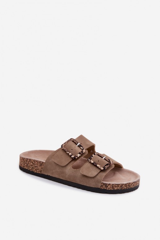 Chaussons pour femmes couleur sable avec boucles et motifs de serpent sur semelle en liège Melia