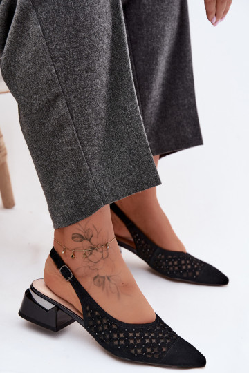 Peau Sandales femme en daim avec des éléments ajourés avec maille Klocke D&A CR61-3004 couleur noire