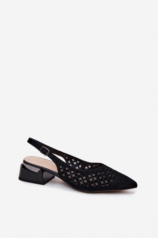 Sandales en daim noires avec éléments ajourés et maille Klocke D&A
