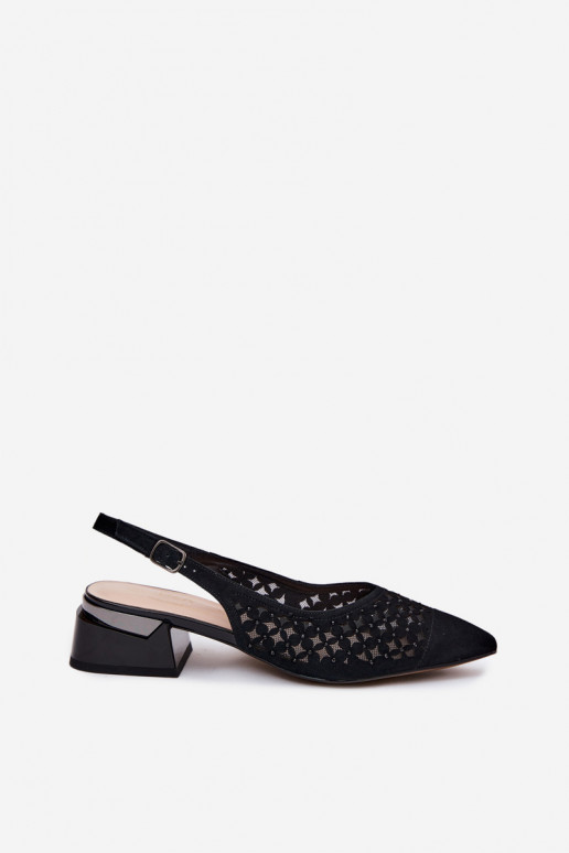 Sandales en daim noires avec éléments ajourés et maille Klocke D&A